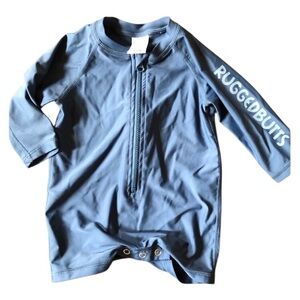 Rugged Butts Long Sleeve One Piece Swimsuit Rash Guard Navy Blue Sz 6 - 12 Month